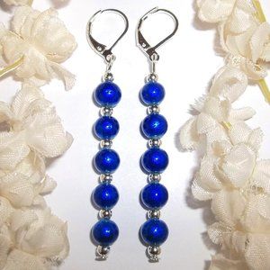 Blue Earrings, Colbalt Blue Earrings, Beaded Earrings, Blue Dangle Earring 7795
